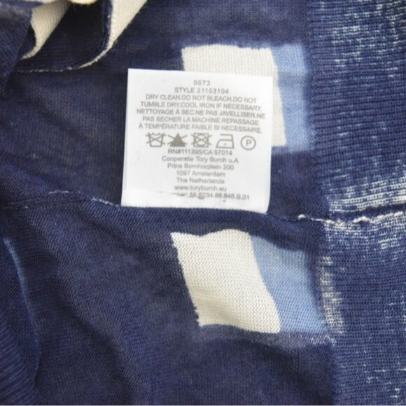 Tory Burch Cardigan Sweater Womens Small Navy Antibesa Cotton Geometric Pattern - Picture 8 of 11